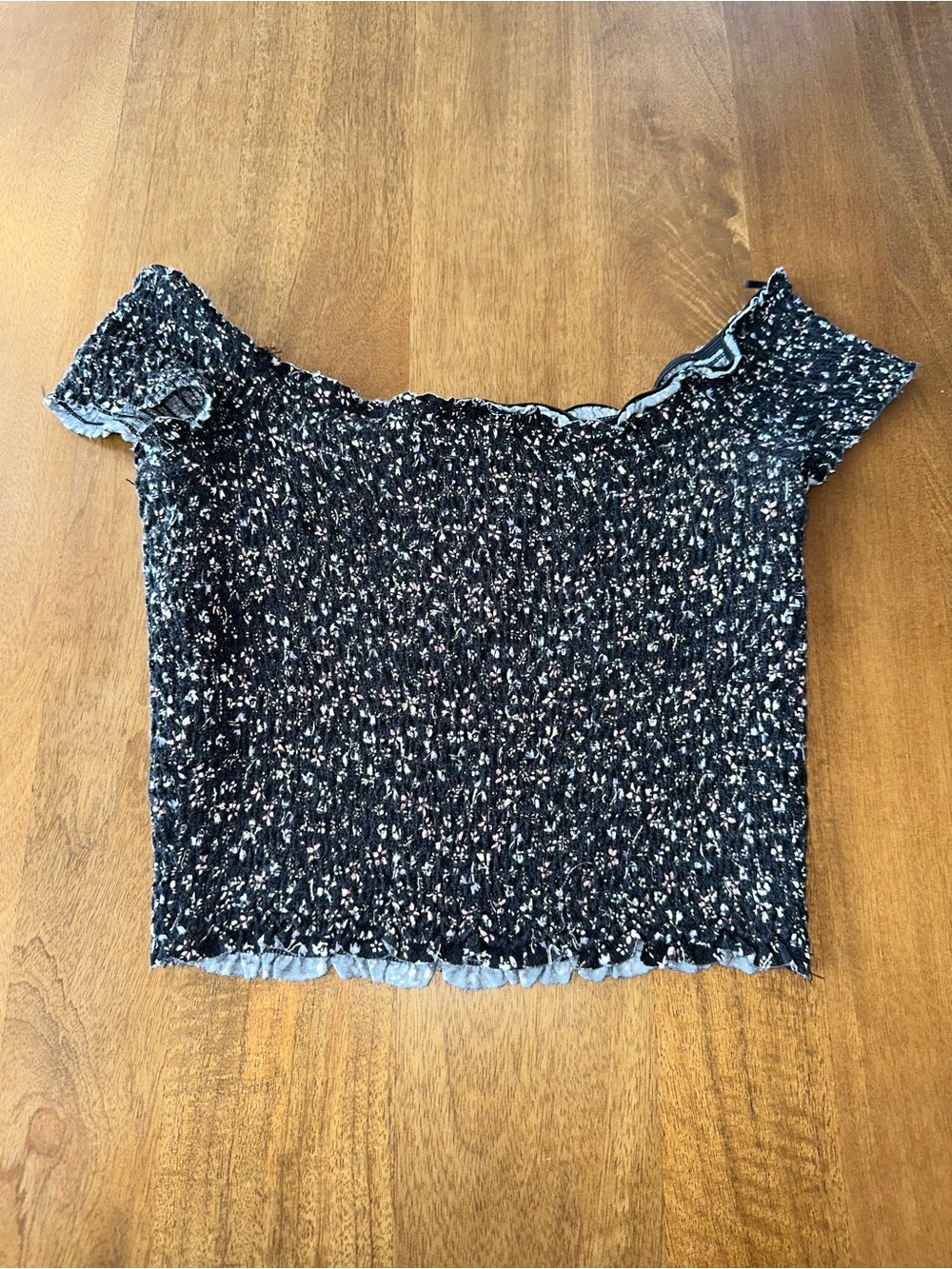 Smocked Off-Shoulder Crop Top in Black Floral - Garage - Picture 2 of 3